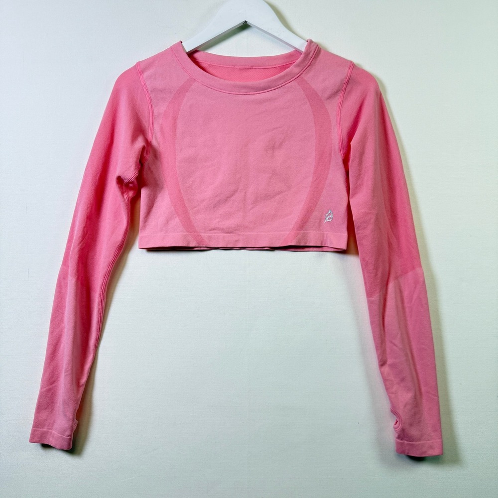PURE BARRE Pink Seamless Long Sleeve Thumbhole Cropped Activewear Top Small